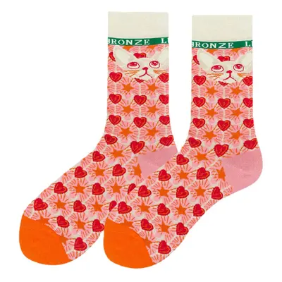 (White) Unisex Japan Style Creative Illustration Patchwork Color Cute Couple Tube Socks