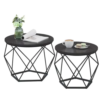 VASAGLE Small Coffee Table Set of Round Coffee Table with Steel Frame Side End Table for Living 