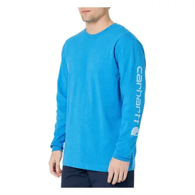 Carhartt Men's Big Loose Fit Heavyweight Long Logo Sleeve Graphic T-Shirt Marine Blue Heather La