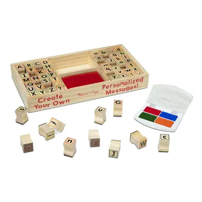 Melissa & Doug Wooden Alphabet Stamp Set - Stamps With Lower-Case and Capital Letters - Preschoo