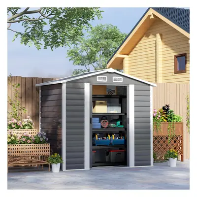 Outsunny x 4ft Metal Garden Shed with Double Doors and Gloves, Dark Grey