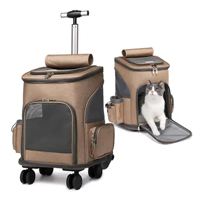 Pet Travel Trolley Bag Draw Bar Pet Stroller Travel Carrier Cat Backpack Cage Adjustable Detach