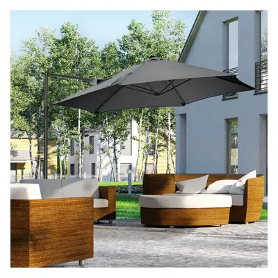 Outsunny 2.5M Offset Roma Patio Umbrella W/ Rotation and Base, Dark Grey