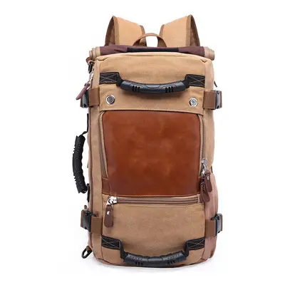 (Khaki) Large Capacity Khaki Function Travel Canvas Backpack Male Waterproof Computer Causal Men