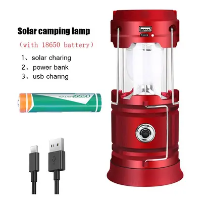 (Red, Without Solar) Outdoor Camping Lamp Solar Multifunctional Household Portable Strong Light 