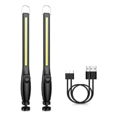 (2 pack) LED Flashlight Magnetic Work Light USB Rechargeable Torch Hook Portable Lantern Inspect