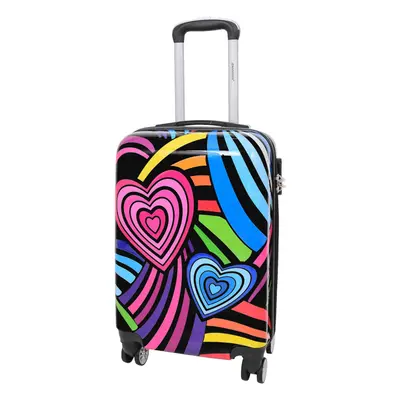 (Multicolour, Cabin) Expandable Hard Shell Multicolour Hearts Wheel Luggage Suitcase