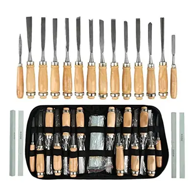 18Pcs Wood Carving Set, 14pcs Wood Carving Tools Manganese Steel + 4pcs Whetstone for Beginners 