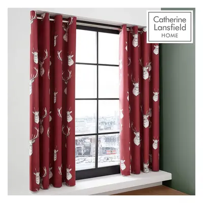 Catherine Lansfield Munro Stag Check Easy Care Eyelet Curtains 66x72 Inch Red