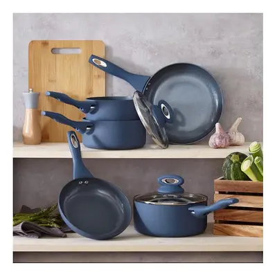 CermalonÂ® 5-Piece Blue Pan Set with Grey Sparkling Non-Stick Coating