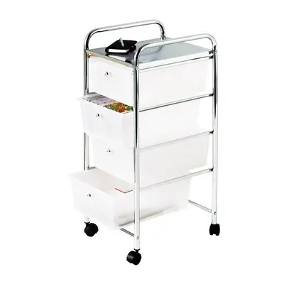 4 Tier Plastic Drawers With Chrome Frame White