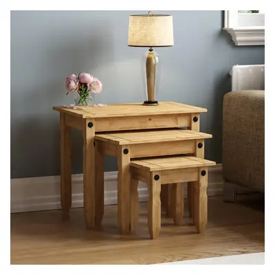 (28.5 x x cm, Nest Of Tables) Rectangular, Pine Wood, 28.5D x 60W x 50H centimetres, Solid