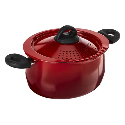 Bialetti Quart Pasta Pot with Strainer Lid Red Elongated Oval Pot for Longer Spaghetti Lasagna P