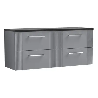 Retro Drawer Wall Hung Vanity Unit with Sparkling Black Laminate Worktop - 1200mm - Satin Grey -