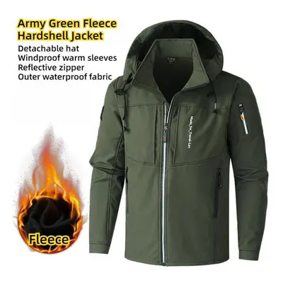 (army green, XXL) Kb Men&apos;s Outdoor Jackets Fleece Lining Windbreaker Waterproof Winter Warm