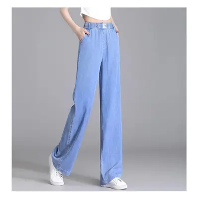 (blue, XXL) High Waisted Wide Leg Jeans Women Thin Summer Loose Straight Pants