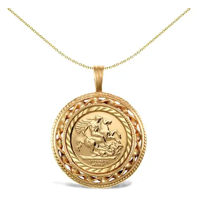 Jewelco London Solid 9ct Gold Rope Candy Twist Frame St George & Dragon Medallion Pendant (Full 