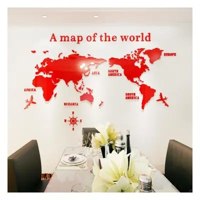 (red, L) Acrylic 3D Home Decor World Map Wall Stickers Creative Home Living Room Tv Background W