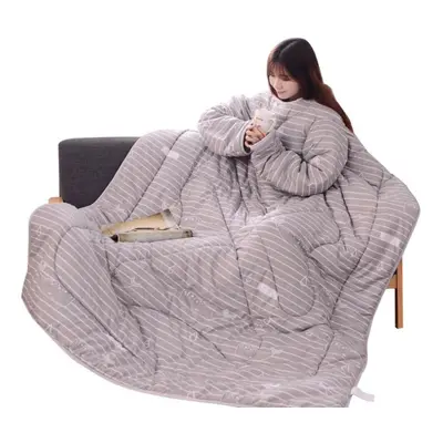 (as the picture) (su)winter Lazy Quilt With Sleeves Quilt Winter Warm Thickened Washed Quilt Bla