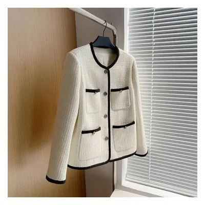 (white, M) Blazer Women Decorative Fit And Thin Versatile Buttons Suit Comfortable Plaid Tops