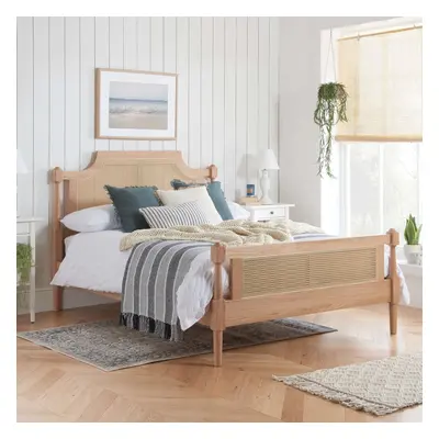 Double Rattan Bed Frame Birlea Rhodes Oak 4FT6 135cm Bedstead