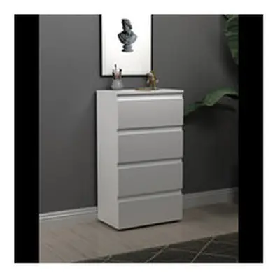 4 Drawer High Gloss Chest Cabinet Slimline Bedroom Storage Unit -White