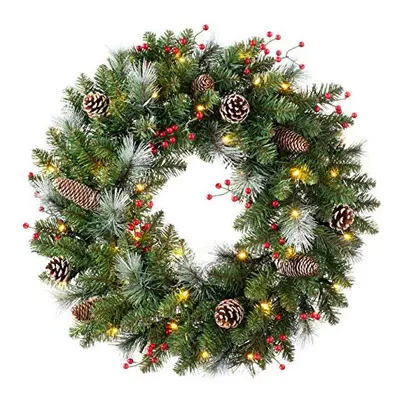 WeRChristmas Pre-Lit Decorated Wreath with LED Lights, Green, feet/60cm