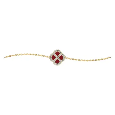 Jewelco London Gold-plated Sterling Silver CZ Red Agate Clover Kiss Lucky Charm Bracelet 6-7.5" 