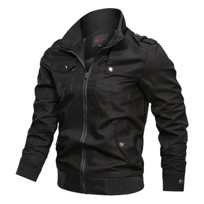 (black, XXXXL) Fashion Casual Solid Color Jacket Zipper Pocket Vertical Collar Large Size Jacket