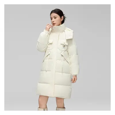 (beige, M) Autumn Winter Thick Warm Jacket Women Solid Color Hooded Coat Parkas Medium Long Zipp