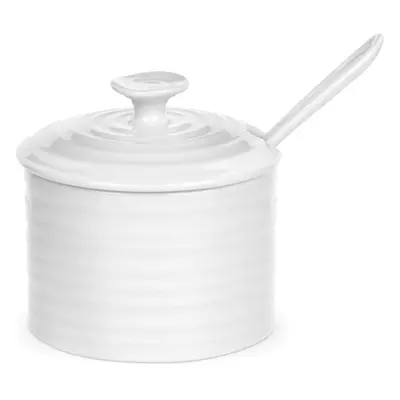 Portmeirion Sophie Conran White Conserve Pot with Spoon | 4.5 Inch Condiment Jar with Lid for Se