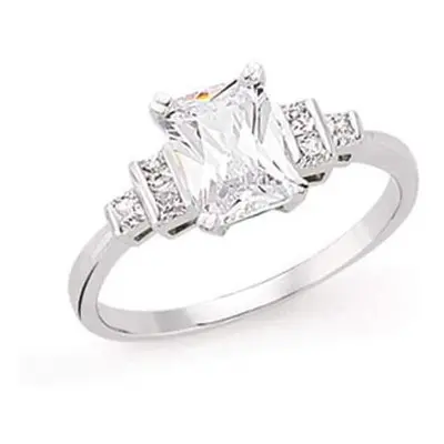 (L) Silver Square Solitaire Ring Engagement Princess Cut Platinum Plate Hallmark