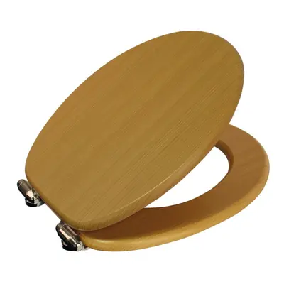 (Beech) Soft Close Wooden Toilet Seat Adjustable Chrome Hinges