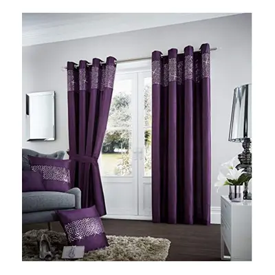 CT Aviv Luxurious Sequins Shiny Curtains Designer Fully Lined Eyelet Top Curtain Pairs With Tie 