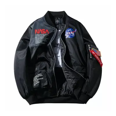 (Black Quilted, XL) Athletic Mens Flight Jacket NASA Style Bomber Coat Ma1 Pilot Army Jacket Out