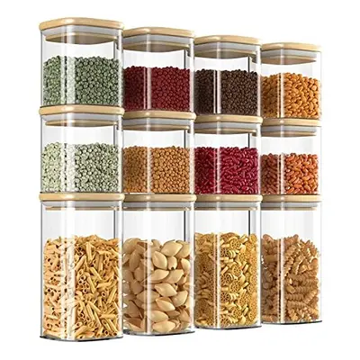 Glass Storage Jars with Bamboo Lid, Pack Airtight Food Jars Set, Clear Kitchen Storage Canisters