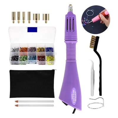 (Purple) DIY Hot Fix Rhinestone Applicator Wand Setter Tools Kit Hot Drill Point Drill