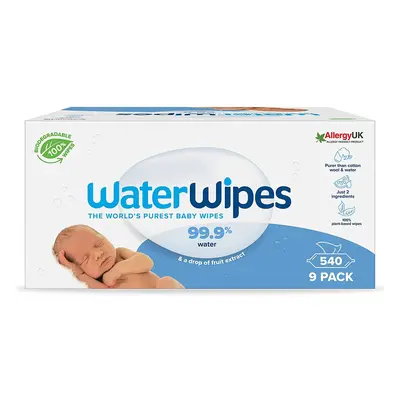 WaterWipes Baby Wipes Sensitive Newborn Biodegradable Unscented, 99.9% Water, Wet Wipes (9 Packs