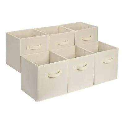 Amazon Basics Collapsible Fabric Storage Bins, Cube Organizer with Handles, x x inch, Beige - Pa