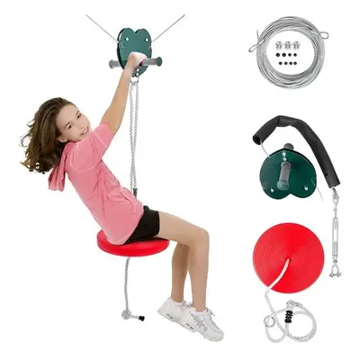 Vevor YDSLS100FTRED0001V0 ft. Stainless Steel Ultimate Zip Line Kit Toys with Seat Trolley