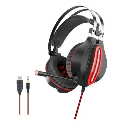 (Red) Wired Gaming Headset 3.5mm Jack 50mm Bass Stereo Sound LED Light Headphone with Mic for PS