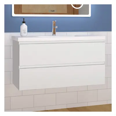 (High gloss white) 1000mm Wall Hung Bathroom Vanity Units with Resin Sink High Gloss White/Grey