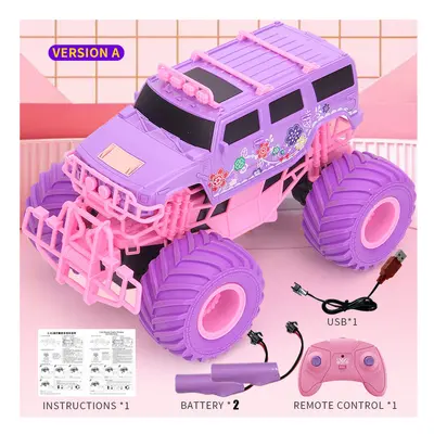 (Version A-2B) Pink RC Car Electric Drive Off-Road Big Wheel High Speed Purple Remote Control Tr