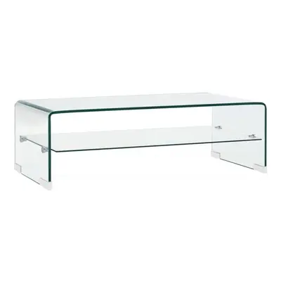 vidaXL Coffee Table with a Shelf Clear 98cm Tempered Glass Side End Stand