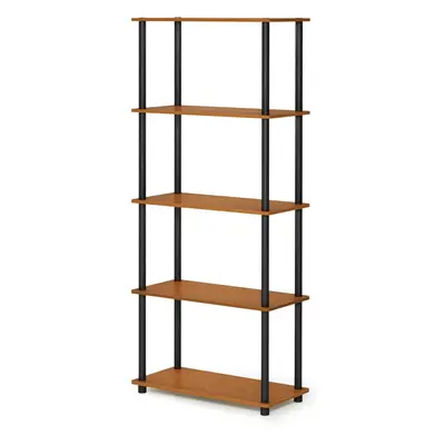 (Light Cherry/Black, 5-Tier Round Tube) Toolless Shelves, Wood, Light Cherry/Black, one size