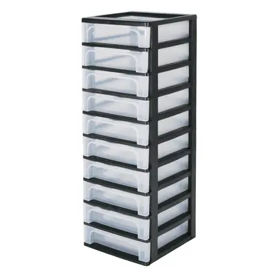 (H60.5cm / Drawers, Black) Plastic storage drawer unit, shallow drawers, black