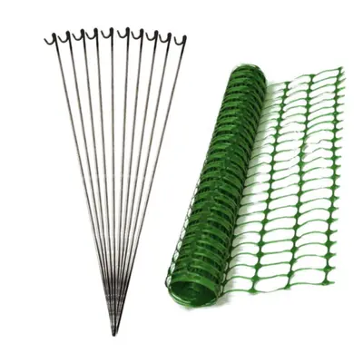 Oypla 1m x 25m Green Mesh Safety Barrier Fencing & Fencing Pins