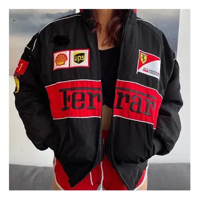 (black, 3XL) Racing Jacket Vintage White Nascar Retro Bomber - Jacket Formula Vintage Jacket - U