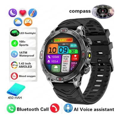 (black, Silicone strap) New Outdoor Military Gps Smart Watch Men Amoled Hd Screen Heart Rate Blo