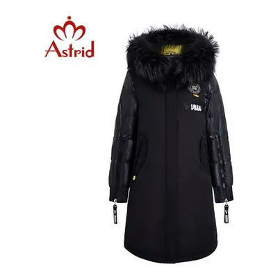 (black, XL) Jacket Astrid Women Winter Long Black Coat With Fur Collar Fashion Style Hooded Fash